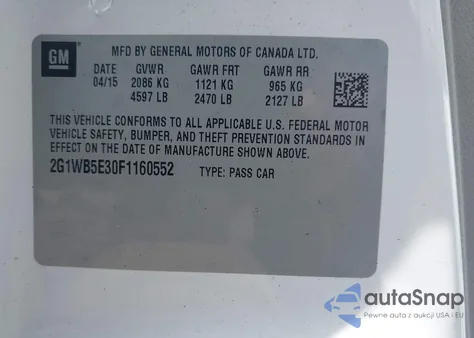 2015 Chevrolet Impala Limited Lt from USA, damaged, VIN 2G1WB5E30F1160552